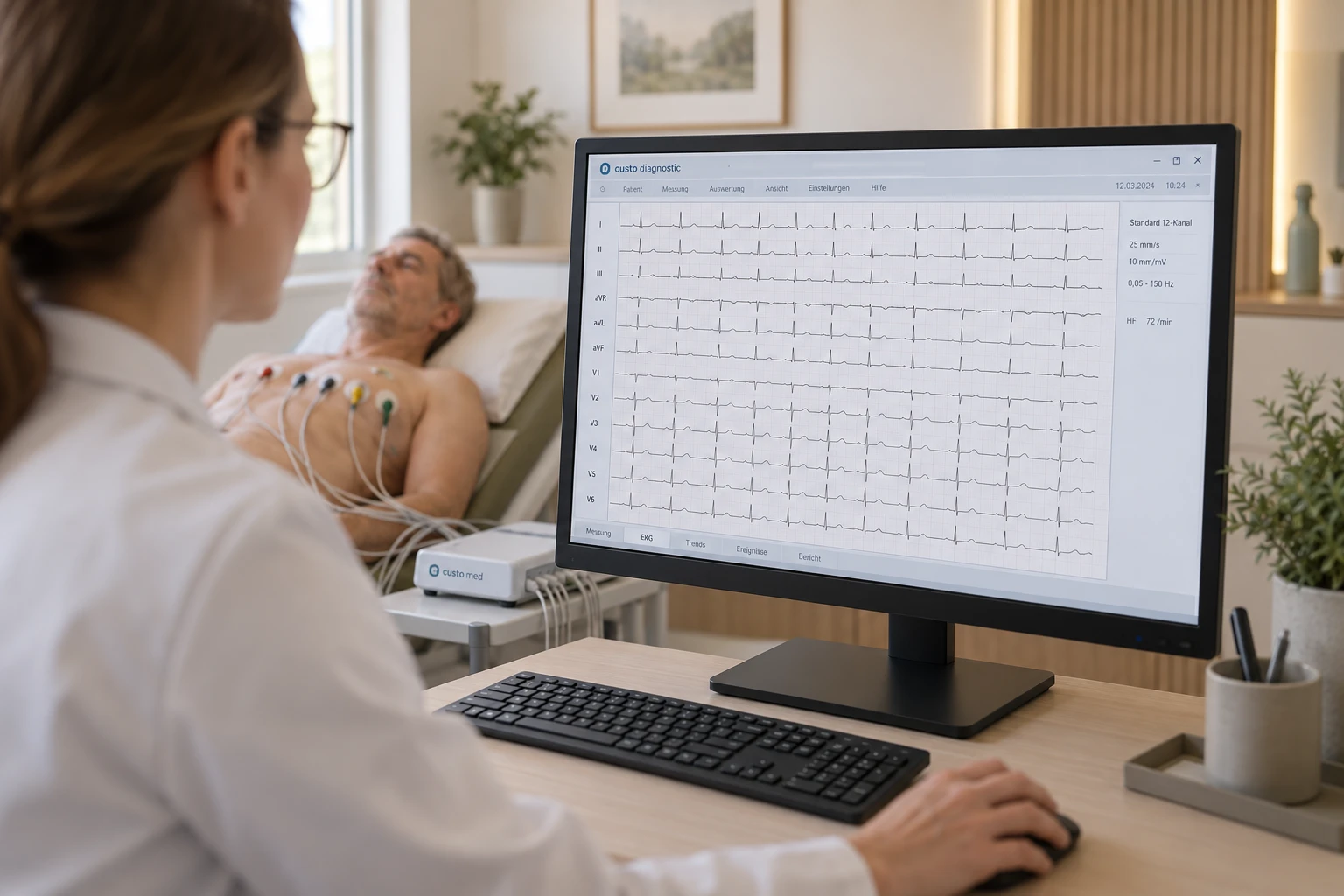 Digitales EKG mit Darstellung am PC – KI-generiertes Symbolbild